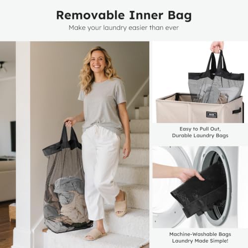 SOLEDI 180L Double Laundry Hamper with Lid and 2 Side Pockets, Dual Hamper - Image 4