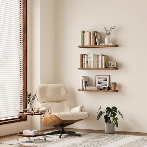 BAYKA Rustic Brown Floating Shelves 35.4in, Set of 2, Wall Mount Wood Shelf - Image 4