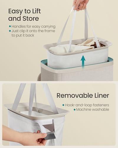 SONGMICS Laundry Basket, 65L Laundry Hamper with Lid, 1 Removable Liner Bag - Image 5