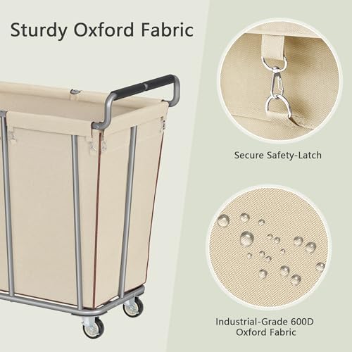 Gewudraw 360L Laundry Hamper with Wheels, Khaki, 95 Gallons - Image 5