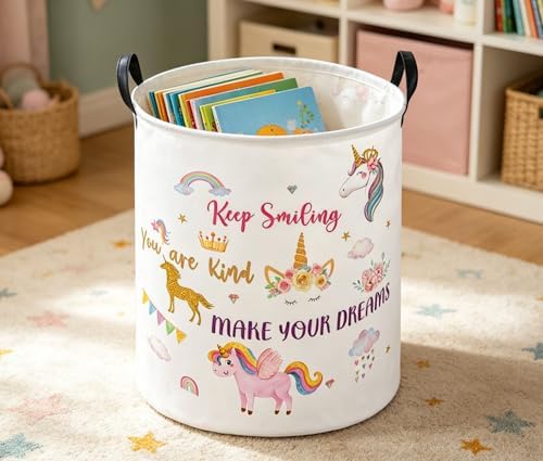 Essme Kids Laundry Basket,Unicorn Hamper Collapsible Waterproof Storage Bin for Girls,Gift Baskets(Color Unicorn) - Image 6