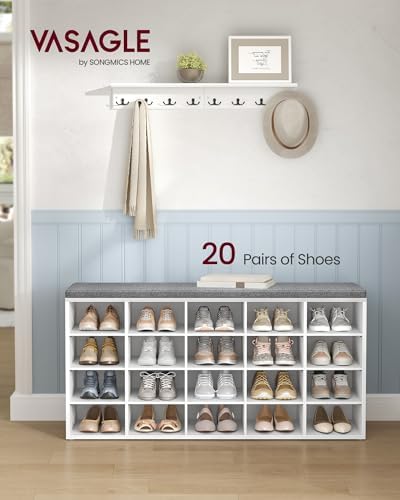 VASAGLE Shoe Bench with Cushion, 20 Compartments, 12 x 47.2 x 24.7 Inches - Image 2