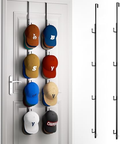 HapiRm Over Door Hat Rack - 2 Packs Hat Organizer with 8 Hooks Design, Hanging Baseball Cap Organizer Storage Holds Up to 40 Caps for Door, Bedroom, Closet (Black) by HapiRm
