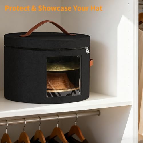 Samplife Hat Box,Hat Storage Box,Stackable Round Brim Hats Organizer Bag Container for Closet,Travel Hat Boxes for Women, Cowboy Hat Organizer, FoldableTravel Cap Boxes (02-Black, 16.5" D x 10.5" H) - Image 2