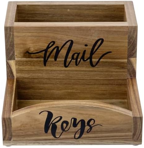 MyGift Premium Acacia Solid Wood Mail Holder and Key Organizer, Entryway Storage Tray or Office Desktop Organizing Bin with Black Cursive Lettering Labels - Image 6