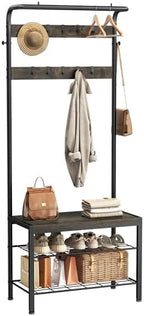 NEWBULIG Coat Rack, Hall Tree with Shoe Bench, 4-in-1 Entryway Organizer with 10 Hooks and Storage Shelf, Rustic Wood Entryway Bench for Mudroom, Living Room, Bedroom, Grey - Image 2