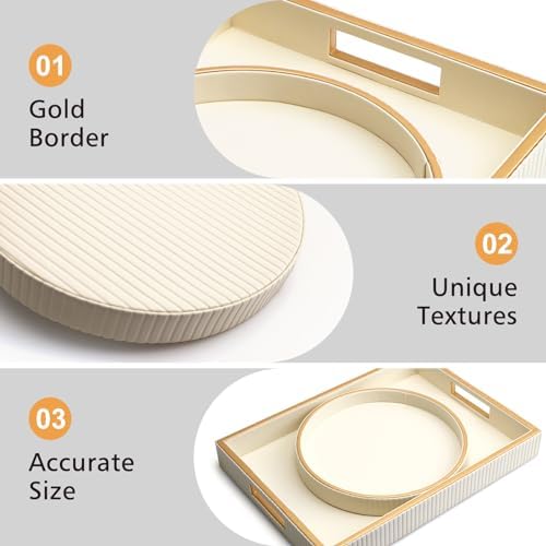 SANZIE Leather Tray Desktop Storage Organizer, Decorative Tray Set, White - Image 3