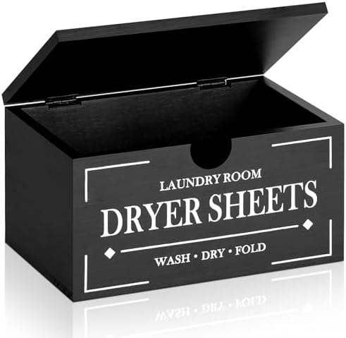 HouseJoy Dryer Sheet Holder-Black Dryer Sheet Container with Lid,Wooden Laundry Room Organization and Storage,Rustic Farmhouse Dryer Sheet Dispenser for Laundry Room Decor,Fabric Softener Containers by HouseJoy