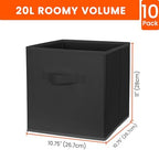 Criusia Storage Cubes, 11 Inch Clothes Storage Bins for Shelves Closet (10 Pack), Fabric Collapsible Storage Bins with Dual Handles, Cubby Storage Baskets for Magazines, Dorm Essentials (Black) - Image 2