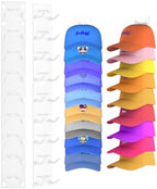 2 Pack Hat Organizer for Baseball Caps, Strong Adhesive Hat Rack for Wall, Multilayer Hat Storage Display Holder for Door Closet, Cap Organizer Storage Wall Mounted Hat Hooks Hold up to 18 Hat (White) by Eanyiikick