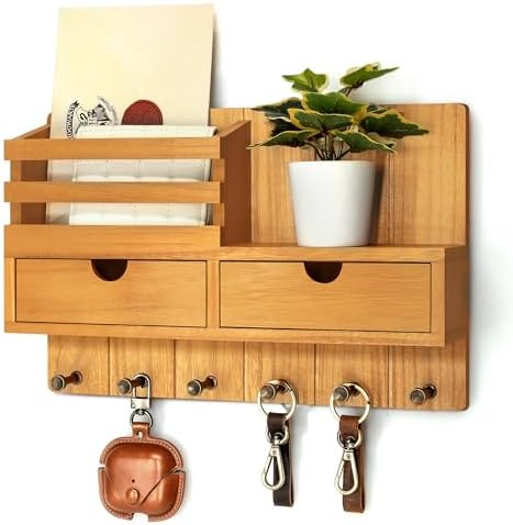 Rebee Vision Key Holder Wall Mount with 2 Drawers for Entryway, Light Brown by REBEEVISION