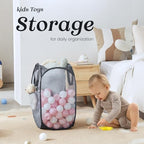 TECHMILLY Collapsible Mesh Pop Up Laundry Hamper with Sturdy Handles and Side Pocket - Portable Foldable Clothes Baskets for Dorm, Bathroom & Travel Storage (Grey, 2 Packs) - Image 6