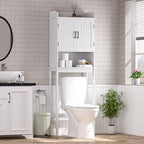 Yardenaler Over-The-Toilet Storage Shelf with Doors, Bathroom Freestanding Space Saver Organizer with Adjustable Shelf, White by Yardenaler