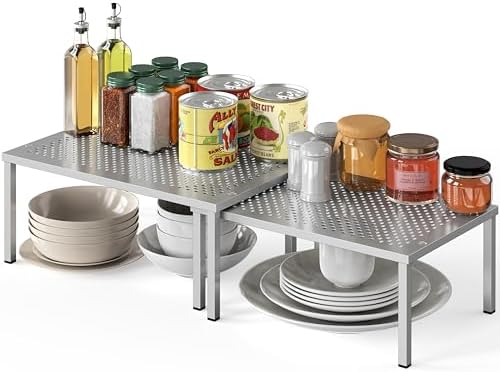Simple Houseware Cabinet Counter Shelf Organizer w/Steel Surface, Silver by SimpleHouseware