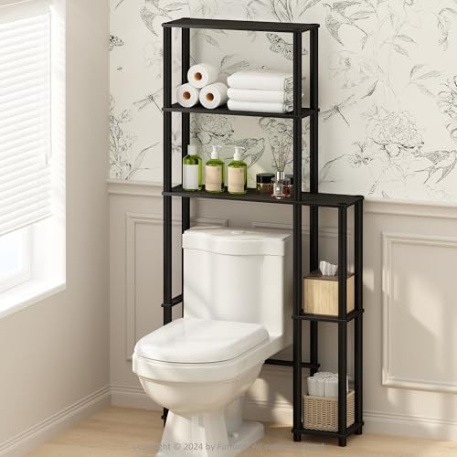 Furinno Turn-N-Tube Over The Toilet Storage, 5-Shelf Over The Toilet Organizer, Freestanding Space Saver Bathroom Shelf, for Bathroom Organizers and Storage, Black Espresso by Furinno-FitsYourSpaceFitsYourBudget