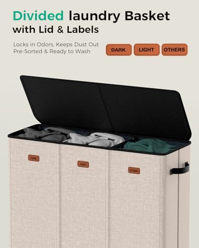 185L Laundry Hamper 3 Section with Lid & Removable Bags - Image 3