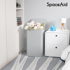 SpaceAid Laundry Hamper with Lid, 110L Large Tall Clothes Basket Bin with Bamboo Handles, Collapsible Laundry Hamper for Bedroom, Bathroom, Dorm, Laundry Room - Light Grey - Image 3