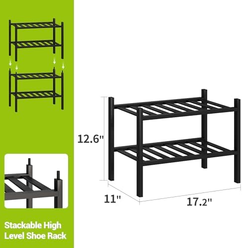 BMOSU 2-Tier Bamboo Small Shoe Rack Premium Stackable Shoe Shelf Storage Organizer for Hallway Closet Living Room Entryway Organizer (Black Bamboo) - Image 2