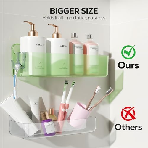 Nieifi Adhesive Shower Shelves, Green, 5 Pieces - Image 4