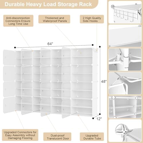 Portable Shoe Rack Organizer with Door, 64 Pairs Shoe Storage Cabinet Easy Assembly, Plastic Adjustable Shoe Storage Organizer Stackable Detachable Free Standing DIY Expandable 8 Tier White - Image 3
