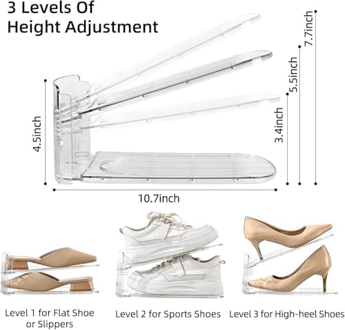 shoe slots organizer, Clear Shoe Stacker, Adjustable Level Shoe Rack,Storage Space Saver for Sneakers Display (Transparent, 8Pack) - Image 2