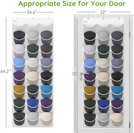 Baseball Hat Rack, 24 Pocket Over-The-Door Hat Organizer with Clear Deep Pockets to Display Baseball Caps Collection, Complete with 3 Over Door Hooks (White, 24 Pockets) - Image 5