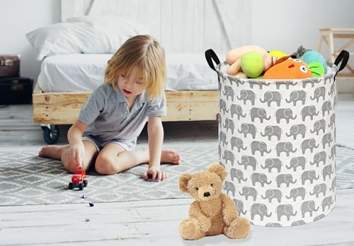 Collapsible Kids Laundry Basket Clothes Hamper, Foldable Storage Organizer Bin, Toy Clothes Storage with Handles for Boys Girls Bedroom, Room Decor (Elephant) - Image 6