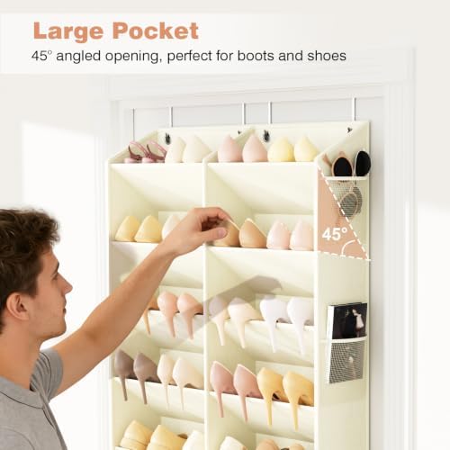 LANTEFUL Over the Door Shoe Organizer, Hanging Shoe Rack for Closet Door Shoe Storage for 30 Pairs Sneaker and Boots, Large Shoe Holder for Door with 10 Side Pockets, Space Saving, Beige - Image 5