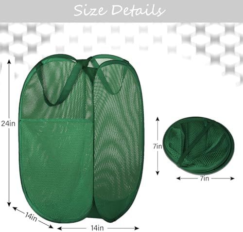 BATTOO Deluxe Strong Mesh Pop up Laundry Hamper Basket with Side Pocket for Laundry Room, Bathroom, Kids Room, College Dorm or Travel Green - Image 4