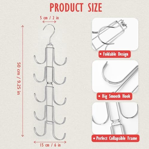 Hat Organizer for Closet: Collapsible Caps Rack with 10 Large Hooks - Image 2