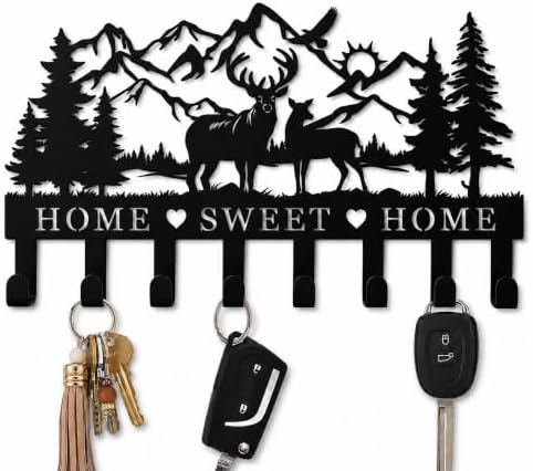 Deer Metal Key Holder for Wall, 14.5" X 9.2", Key Hooks for Wall Organizer, Key Rack, Forest Theme Coat Hat Towel Hooks, Ideal for Living Roo by SIFZYJGN