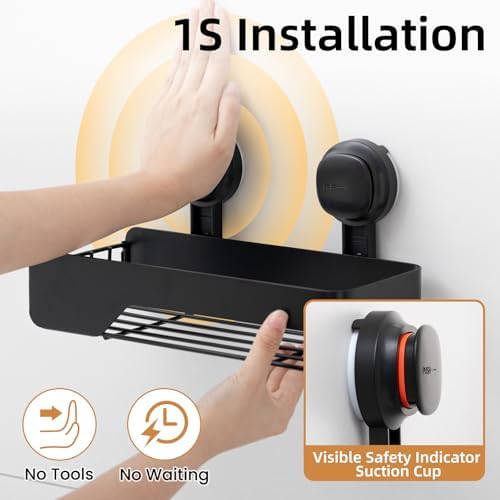 LEVERLOC Shower Caddy Visual Safety Suction Cup, Shower Shelves Black - Image 2