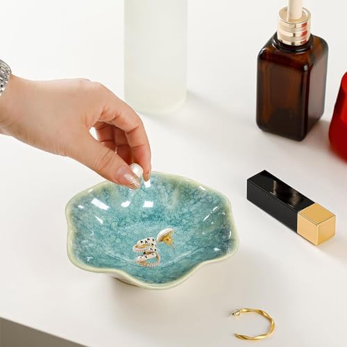 Ceramic Jewelry Dish,Leaf Jewelry Tray Key Tray,Jewelry Holder,Small Ring Dish Holder Jewelry Plate Trinket Dish Catchall Tray Nightstand Decor For Entryway Table Green Room Decor（Crystal Green） - Image 2