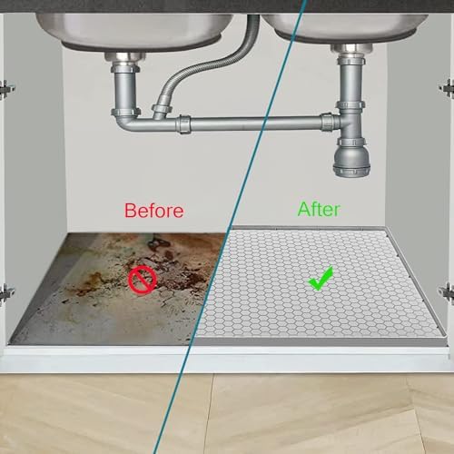 Under Sink Mat 25 x 19, Silicone Under Sink Mats for Kitchen Waterproof, Under Sink Liner, Easy to Clean Bathroom Cabinet Mat Organizers and Storage, Light Grey - Image 3