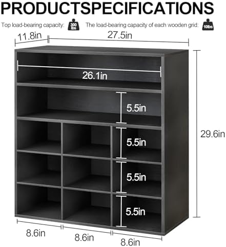 Garden 4 you Shoe Rack Organizer, 5-Tier Wood Cubby Shoe Rack with 2 Storage Shelf and 9 Cubbies, Shoe Organizer Cabinet for Entryway, Hallway, Closet and Garage,Black - Image 2