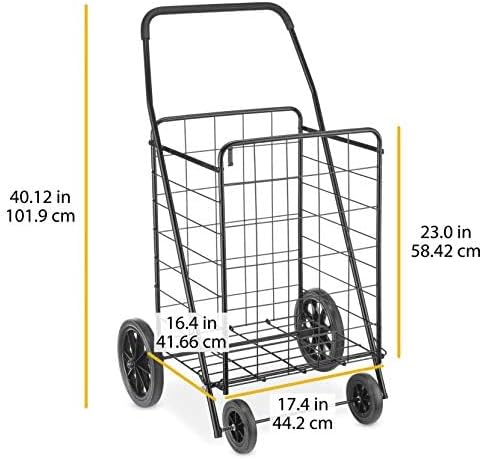 Whitmor Extra Large Utility Foldable Shopping Cart with Wheels, 100 Lb Capacity, Heavy Duty Grocery Cart with Steel Frame, Foam Handle, Rolling Collapsible Utility Trolley for Grocery, Laundry, Black - Image 2