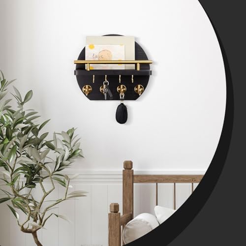 Nekon Key Holder for Wall, 9.8 Inch Round Wall Decor, Black - Image 6