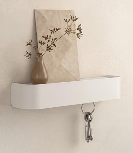 Kazai. Key Holder for Wall 'Tone' | Minimalist Key Hooks Design from Berlin | Modern Key Hanger with Metal Shelf | Key Hook Wall Mounted as Hallway Furniture | White by KAZAI