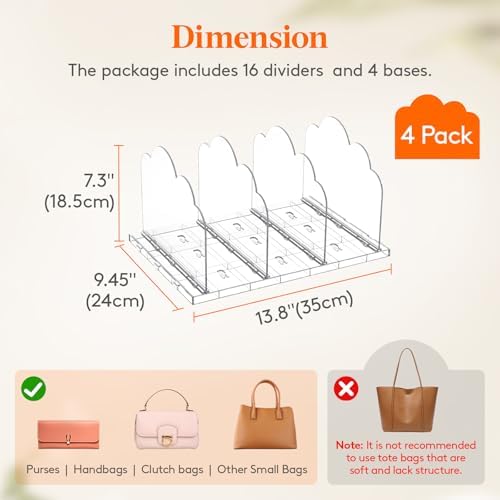 Lifewit Purse Organizer for Closet, Adjustable Clear Handbag Shelf Dividers - Image 4