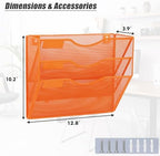 EASEPRES 3 Pocket Mesh Hanging Wall File Organizer, Wall Mounted Mail Paper Document Folder Holder, Clipboard Storage Organization Magazine Rack with Nametag Label for Office Home School, Orange - Image 2