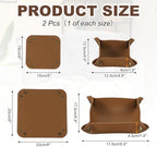 uxcell 2 Pcs Valet Tray for Women and Men, PU Leather Jewelry Tray Entryway Table Bedside Nightstand Catchall Storage Organizer for Jewelry Key Coin Watch Wallet(Square, Brown) - Image 2