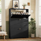 Nicetree Shoe Cabinet with 3 Flip Drawers, Narrow Shoe Organizer Cabinet, Freestanding Shoe Rack Cabinet, Modern Shoe Storage Cabinet for Entryway, Hallway, Foyer, Black by Nicetree