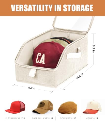 Livelab Hat Organizer for Baseball Caps, Hat Storage Boxes, Beige 2Pcs - Image 2