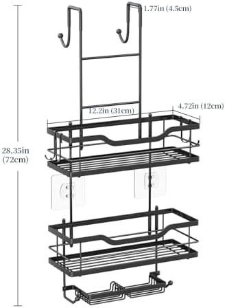 Consumest Over The Door Shower Caddy - 3 Tier Shower Shelves Hanging with Soap Holders, Large Capacity Shower Organizer with 6 Hooks, Bathroom Rack and Storage, Black - Image 5
