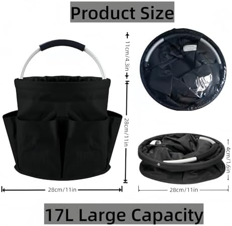 Cleaning Caddy with Handle, 17L, 6 Pockets, Black - Image 3
