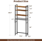 Ekisemio Over The Toilet Storage Rack, 4 Tier Over Toilet Shelf with Adjustable Feet, Freestanding Bathroom Organizer with Wooden Shelves, Hooks, Paper Holder, Vintage Brown - Image 2