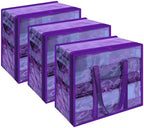 Vieshful Purple 40L Clear Clothes Storage Bag Colorful Clothes Organizer with Zipper Vinyl Storage Bag for Comforter, Blanket, Bedding, Duvet, Transparent Moving Totes 3 Pack by Vieshful