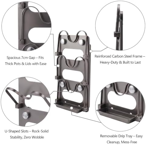 Pot Lid Organizer 3 Tier Foldable Lid Holder for Cabinet Door - Image 5