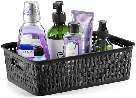 [ 12 Pack ] Plastic Storage Baskets, Small Pantry Organization and Storage Bins, Household Organizers for Laundry Room, Bathrooms, Kitchens, Cabinets, Countertop, Under Sink or Shelves, Black - Image 2