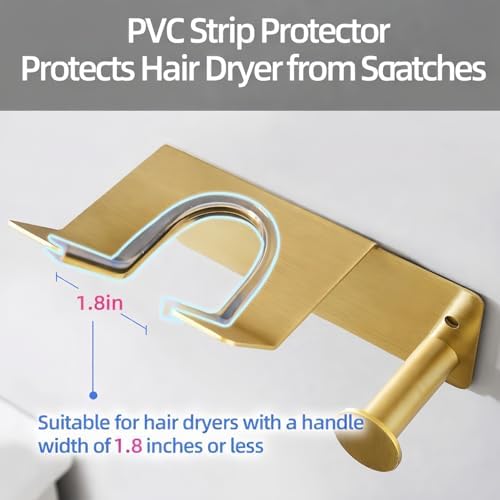 Hair Dryer Holder, HairDryer Holder Wall Mounted, Self Adhesive Blow Dryer Holder, Stainless Steel Hair Dryer Holder, Hairdryer Holder for Bathroom Gold BANJEKT - Image 3